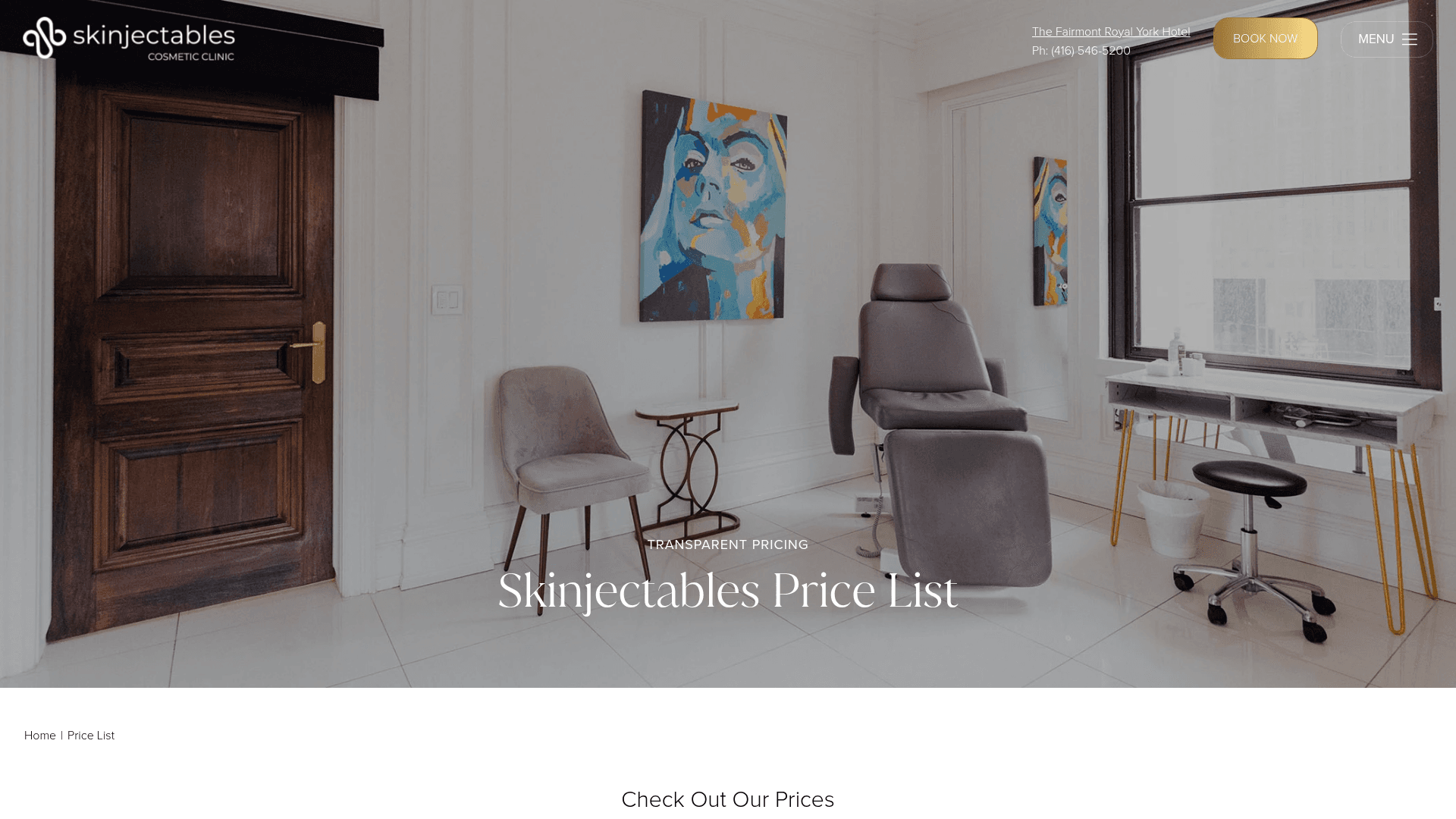 Skinjectables price list page